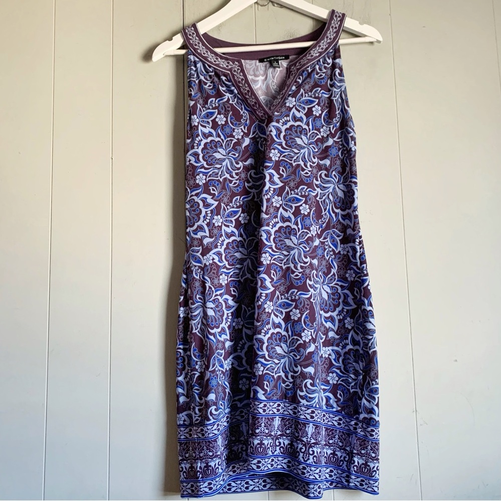 41 Hawthorne Blue & Purple Paisley Printed Sleeveless Dress SP